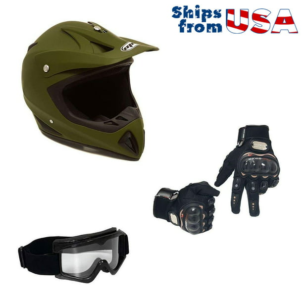 Military Green + FREE Goggles MMG X-Large Motorcycle Helmet Off Road MX ATV Dirt Bike Motocross UTV 